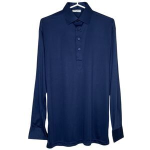 Collars & Co Polo Shirt Mens S Navy Blue Long Sleeve Stretch Dress Collar NEW